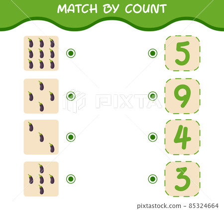 Match by count of cartoon eggplant. Match and count game. Educational game for pre shool years kids and toddlers 85324664