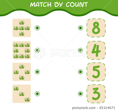 Match by count of cartoon cauliflower. Match and count game. Educational game for pre shool years kids and toddlers 85324671