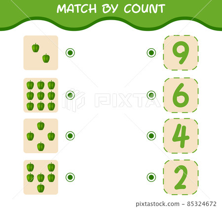 Match by count of cartoon bell pepper. Match and count game. Educational game for pre shool years kids and toddlers 85324672
