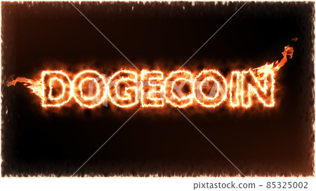 Dogecoin cryptocurrency on fire over black background 85325002
