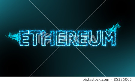 Ethereum cryptocurrency on blue fire energy over black background Ethereum cryptocurrency on blue fire energy over black background 85325005