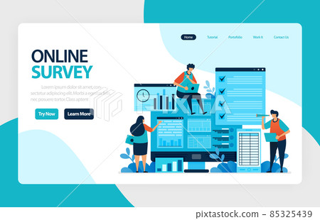 Landing page online survey. Satisfaction feedback, review form service, Exams Choices Flat character for learning and survey consultants. for banner, illustration, web, website, mobile apps, flyer Landing page online survey. Satisfaction feedback, review form service, Exams Choices Flat character for learning and survey consultants. for banner, illustration, web, website, mobile apps, flyer 85325439