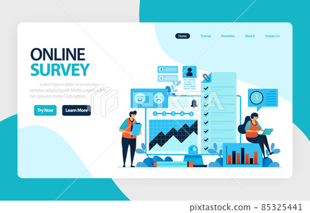 Landing page online survey. Satisfaction feedback, review form service, Exams Choices Flat character for learning and survey consultants. for banner, illustration, web, website, mobile apps, flyer Landing page online survey. Satisfaction feedback, review form service, Exams Choices Flat character for learning and survey consultants. for banner, illustration, web, website, mobile apps, flyer 85325441