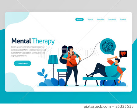 Illustration of mental therapy. Loneliness people counseling to psychiatrist to straighten line of life problems complicated. Vector cartoon for website homepage header landing web page template apps 85325533