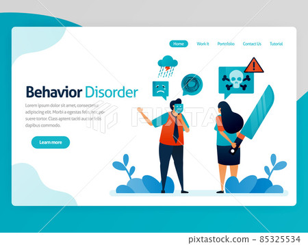 Illustration of behavior disorder. False emotions. Multiple personality. Hypocritical. Lying with yourself. Desire to kill. Vector cartoon for website homepage header landing web page template apps 85325534