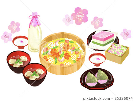 Hinamatsuri，帶有散壽司的餐桌 85326074