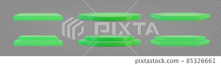 Empty green plinth for product presentation. Podiums set on transparent background. 85326661