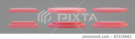 Empty pink plinth for product presentation. Podiums set on transparent background. 85326662