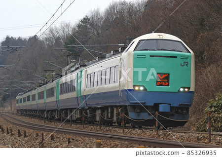 北陸本線椿田栗倉JR東485系R1編隊（新潟）白鷹 85326935