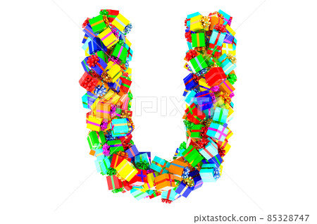 Letter U from colored gift boxes, 3D rendering 85328747
