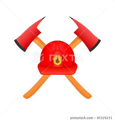 Vintage american illustration with red fire fighter tool. Cartoon vector illustration. Logo, label. Vintage american illustration with red fire fighter tool. Cartoon vector illustration. Logo, label. 85329231