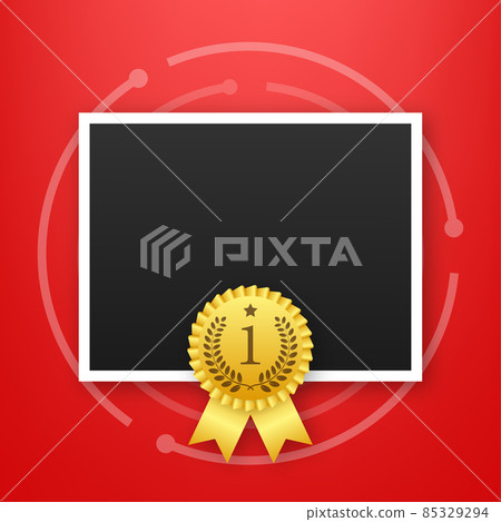 Trophy and frame realistic compostion. 3d photo award place for flyer design. Vector illustration. Trophy and frame realistic compostion. 3d photo award place for flyer design. Vector illustration. 85329294