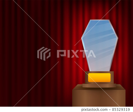 Glass award concept background. Golden trophy clipart. Vector template. Template for banner design. Winner certificate. 85329319