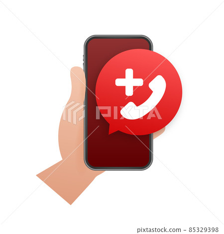 Flat illustration with red emergency call for concept design. Call icon vector. Hotline concept. 85329398