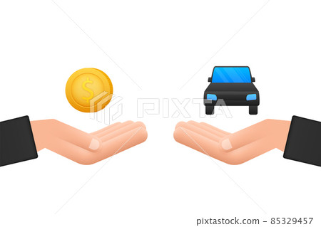 Money vs car vector illustration. Flat icon on white backdrop. Flat vector cartoon money illustration. 85329457