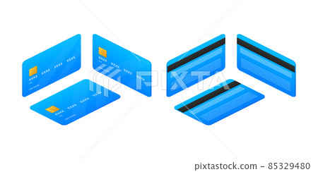 Blue flat credit card template on white background. Isometric view. Vector Illustration. 85329480