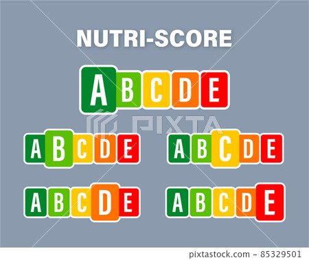 Nutri score for packaging design. Logo, icon, label. Vector stock illustration. 85329501