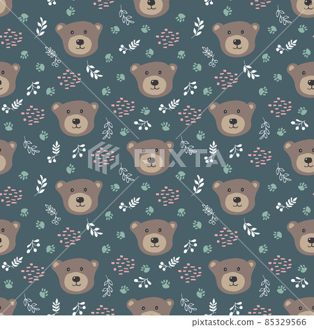 Cute bear Seamless pattern. Cartoon Animals in forest background. Vector illustration Cute bear Seamless pattern. Cartoon Animals in forest background. Vector illustration 85329566