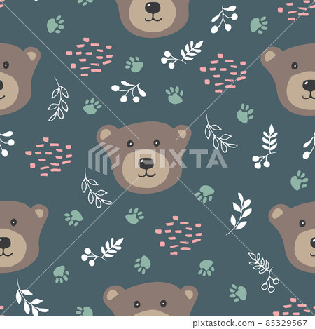 Cute bear Seamless pattern. Cartoon Animals in forest background. Vector illustration Cute bear Seamless pattern. Cartoon Animals in forest background. Vector illustration 85329567