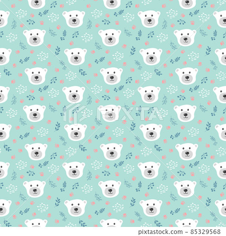 Cute bear Seamless pattern. Cartoon Animals in forest background. Vector illustration Cute bear Seamless pattern. Cartoon Animals in forest background. Vector illustration 85329568