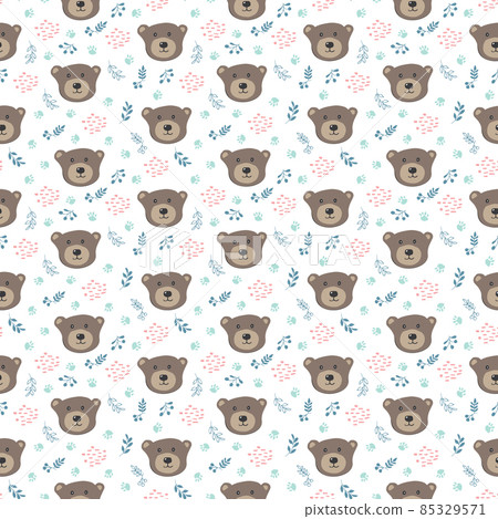 Cute bear Seamless pattern. Cartoon Animals in forest background. Vector illustration 85329571
