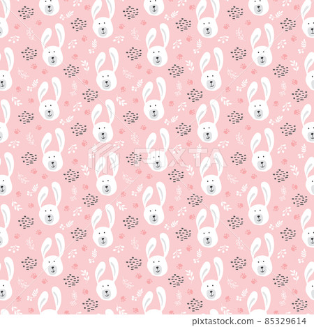 Cute rabbit Seamless pattern. Cartoon Animals in forest background. Vector illustration Cute rabbit Seamless pattern. Cartoon Animals in forest background. Vector illustration 85329614