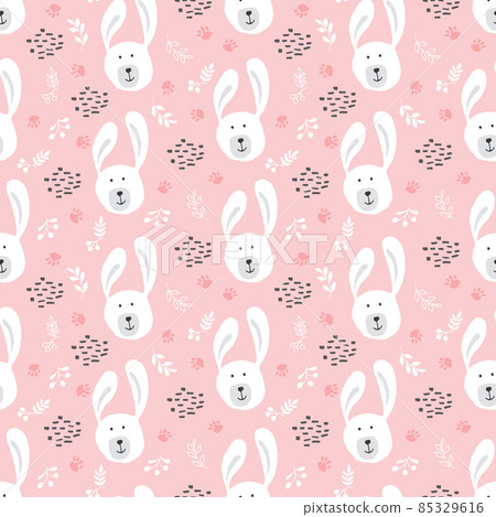 Cute rabbit Seamless pattern. Cartoon Animals in forest background. Vector illustration Cute rabbit Seamless pattern. Cartoon Animals in forest background. Vector illustration 85329616