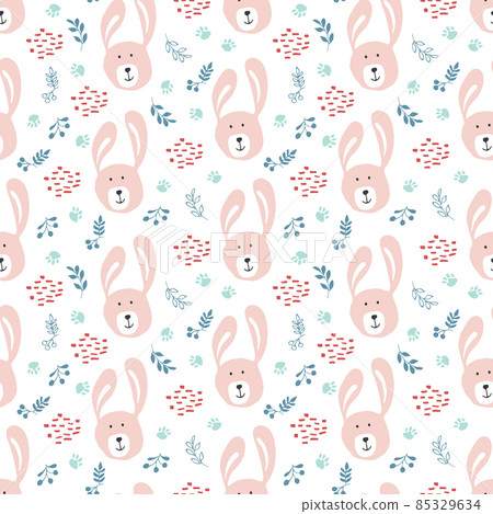 Cute rabbit Seamless pattern. Cartoon Animals in forest background. Vector illustration Cute rabbit Seamless pattern. Cartoon Animals in forest background. Vector illustration 85329634