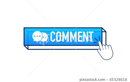 Flat blue comment button. Flat vector. Computer mouse click. Navigation pointer. Flat blue comment button. Flat vector. Computer mouse click. Navigation pointer. 85329818