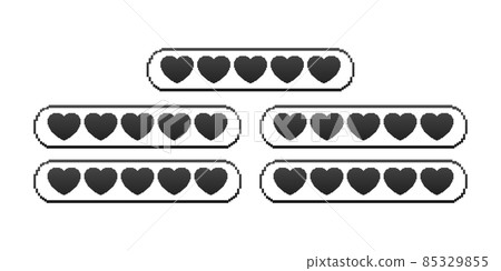 Pixel game life bar. Vintage vector set. Vector background. Heart icon set. Digital background. 85329855