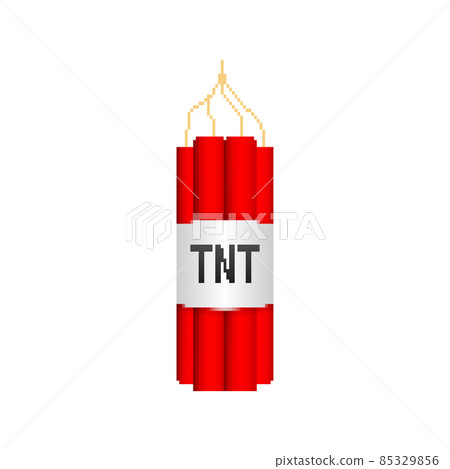 Red dynamite pack with electric time bomb, TNT. Pixel icon. Vector illustration. 85329856