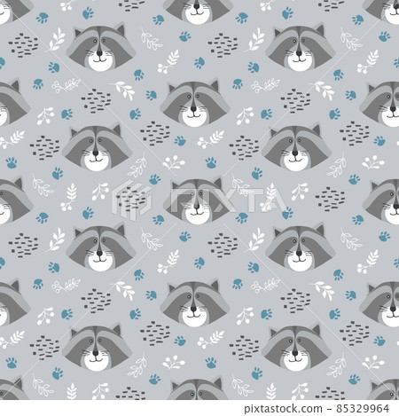 Cute Raccoon Seamless pattern. Cartoon Animals... - Stock Illustration ...