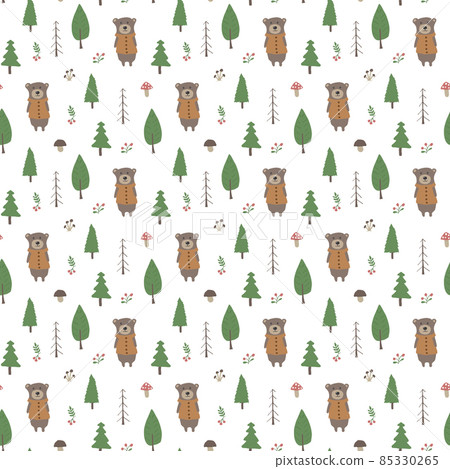 Cute bear Seamless pattern. Cartoon Animals in forest background. Vector illustration 85330265