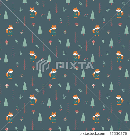 Cute Fox Seamless pattern. Cartoon Animals in forest background. Vector illustration 85330276