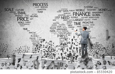 Businessman standing with megaphone. Businessman standing with megaphone. 85330420