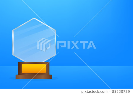 Glass award concept background. Golden trophy clipart. Vector template. Template for banner design. Winner certificate. 85330729