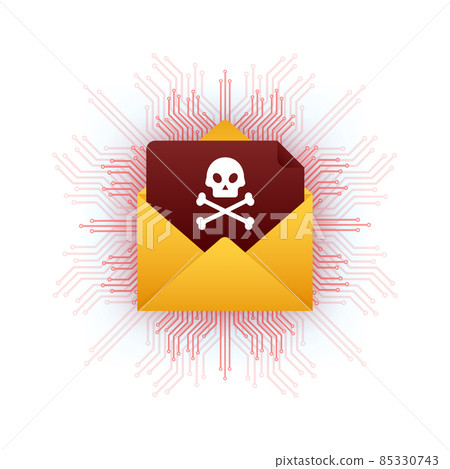 Red email virus. Computer screen. virus, piracy, hacking and security, protection. Vector stock illustration. Red email virus. Computer screen. virus, piracy, hacking and security, protection. Vector stock illustration. 85330743