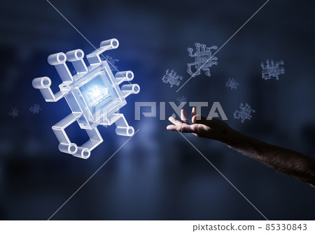 Computing and innovation concept with chip icon. Mixed media 85330843