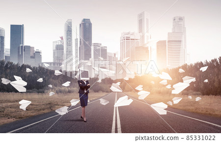 Business woman with monitor instead of head. Business woman with monitor instead of head. 85331022