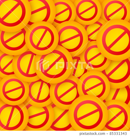 Abstract red sticker with stop sign on yellow background. Isolated vector illustration. Line vector icon. 85331343