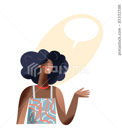 Woman with empty speech bubble, girl talking and smiling, one person with message balloon 85332586