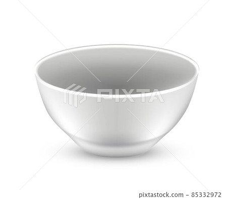 Empty bowl plate for food. Realistic ceramic dish or container design vector illustration. Table shiny kitchenware object isolated on white background. Dishware untensil 85332972
