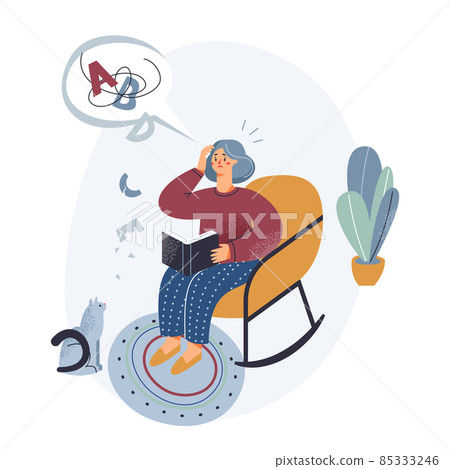 Elderly people with dementia, grandmother with difficulty understanding words in book Elderly people with dementia, grandmother with difficulty understanding words in book 85333246