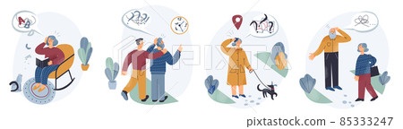 Elderly people with dementia disease set, elder woman and man suffering from memory loss Elderly people with dementia disease set, elder woman and man suffering from memory loss 85333247