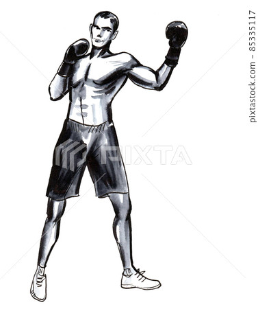 Boxing athlete. ink black and white drawing 85335117
