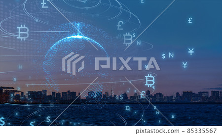Connection between digital currency and traditional currency Image of globalized digital currency Connection between digital currency and traditional currency Image of globalized digital currency 85335567