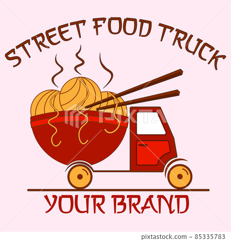 abstract minimal street food truck logo with noodles and chopsticks abstract minimal street food truck logo with noodles and chopsticks 85335783