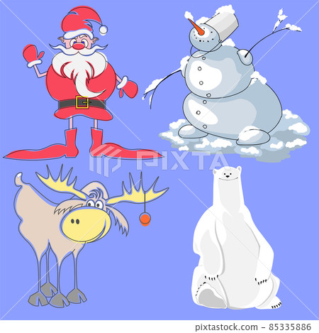 hand drawn santa claus, polar bear, elk and snowman for new year card hand drawn santa claus, polar bear, elk and snowman for new year card 85335886