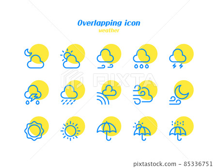 climate, weather themed minimalistic blue line and yellow circle icon set climate, weather themed minimalistic blue line and yellow circle icon set 85336751