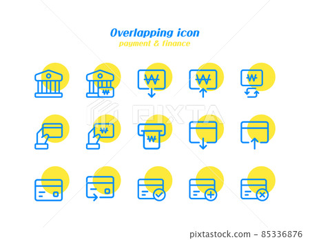 finance themed minimalistic blue line and yellow circle icon set 85336876